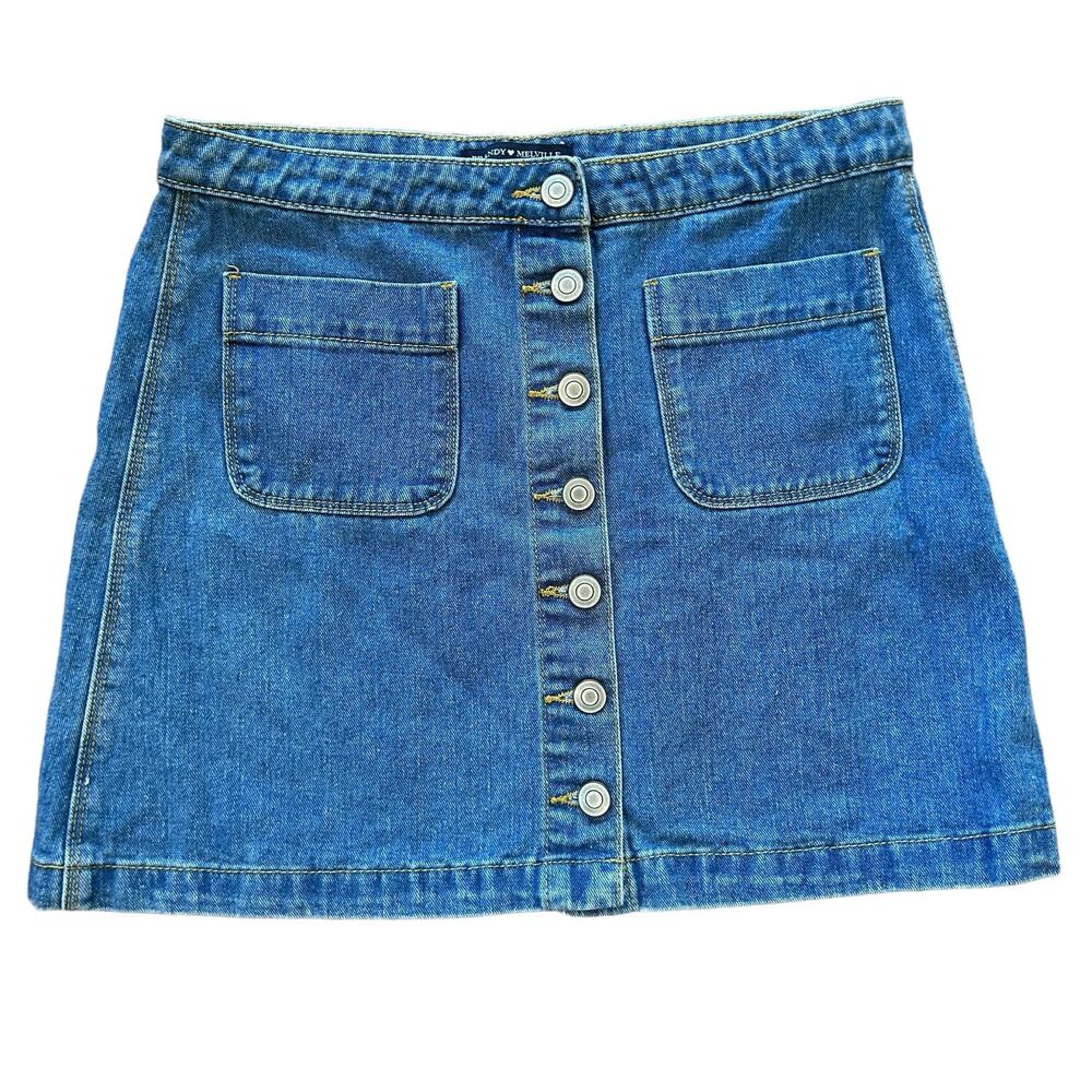 Brandy Melville Denim Mini Skirt Women Junior Medium Blue Jean Button Up Pockets